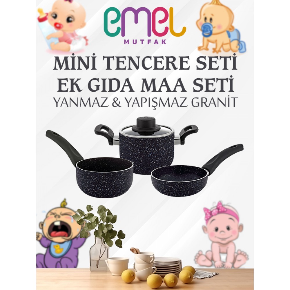 EMEL 12 Cm Mini Tencere Seti (EK GIDA MAMA SETİ)