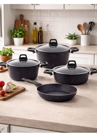 EMEL 7 Parça Granit Ezme Tencere Seti