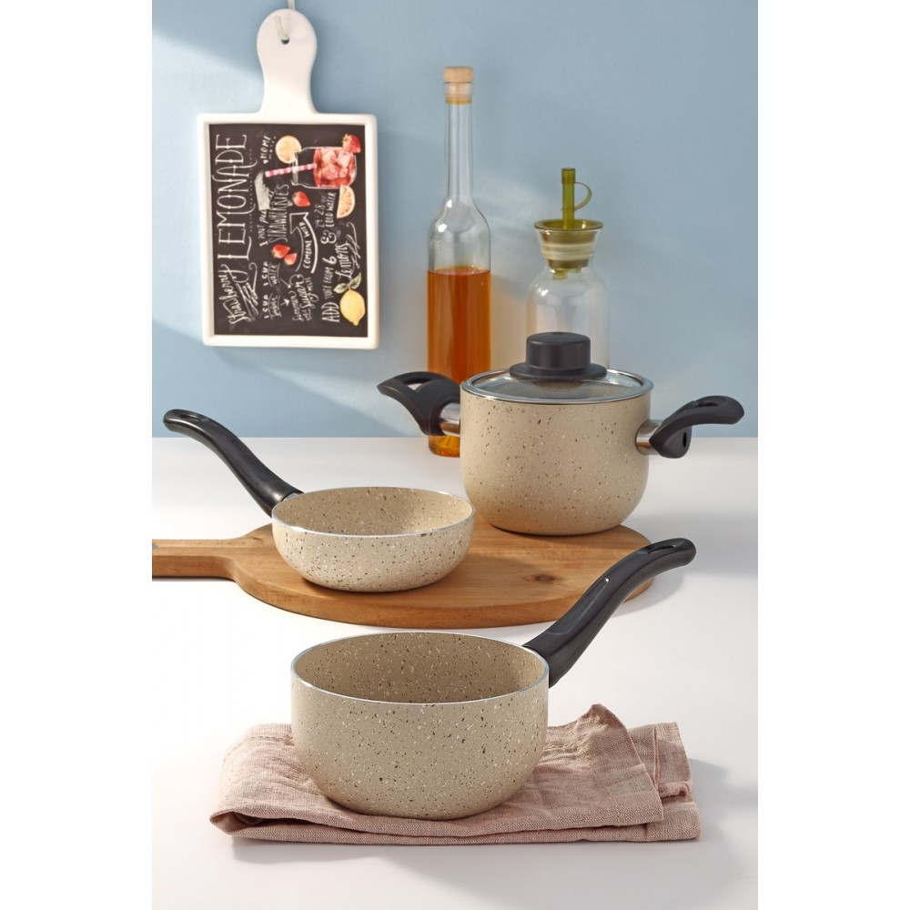 EMEL 12 Cm Mini Tencere Seti BEJ (EK GIDA MAMA SETİ)