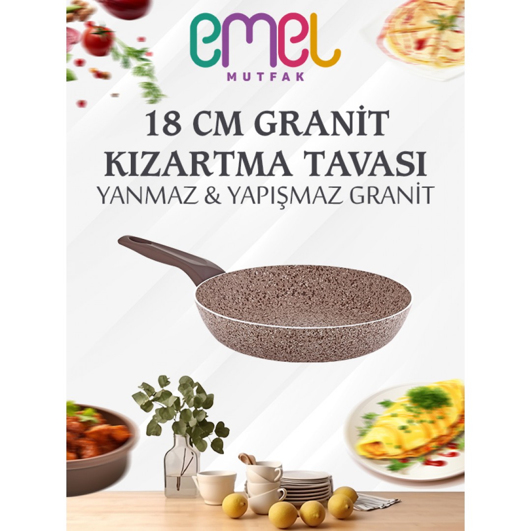 EMEL 18 Cm Granit Kızartma Tavası (BEJ)
