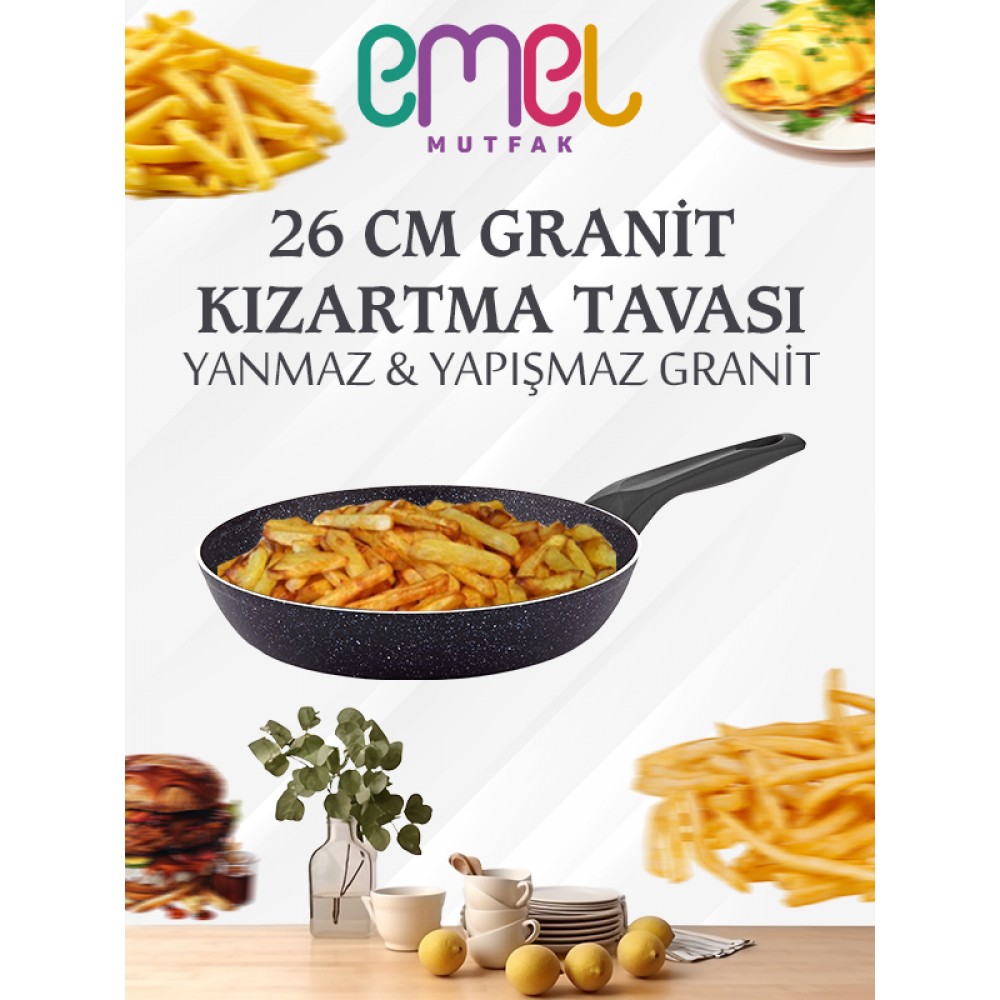 EMEL 26 Cm Granit Kızartma Tavası (SİYAH)