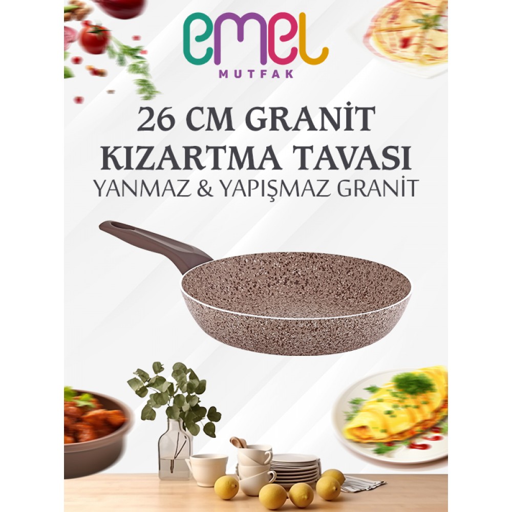 EMEL 26 Cm Granit Kızartma Tavası (BEJ)