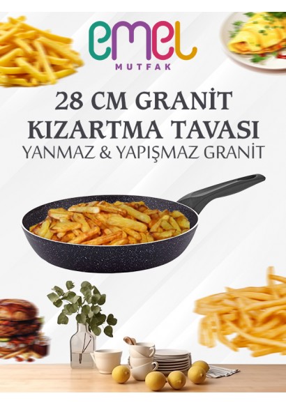 EMEL 28 Cm Granit Kızartma Tavası (SİYAH)