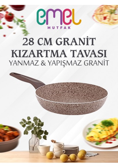 EMEL 28 Cm Granit Kızartma Tavası (BEJ)