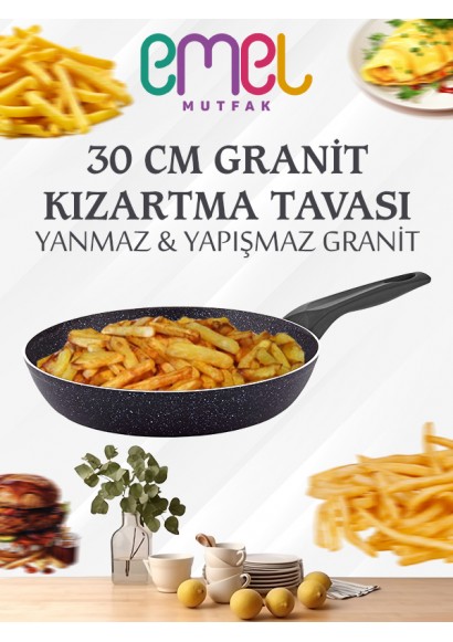 EMEL 30 Cm Granit Kızartma Tavası (SİYAH)
