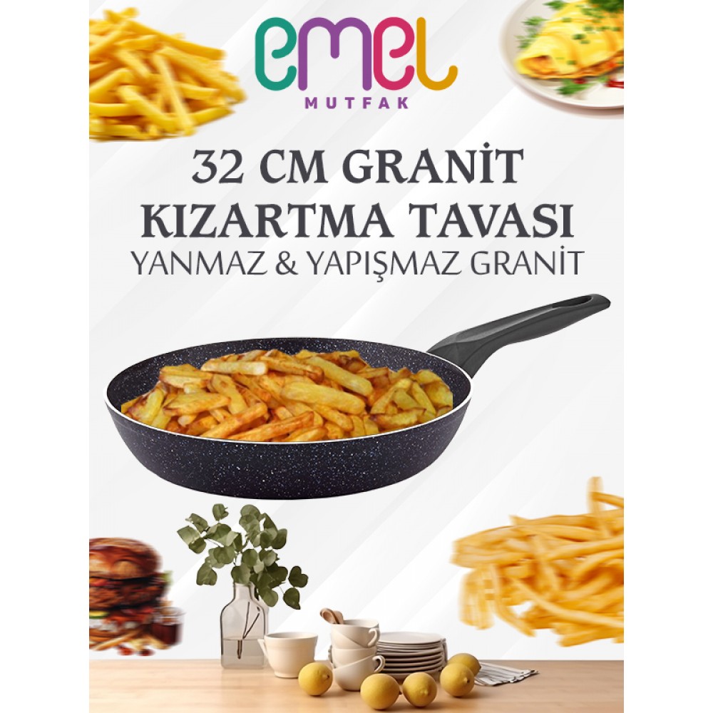 EMEL 32 Cm Granit Kızartma Tavası (SİYAH)