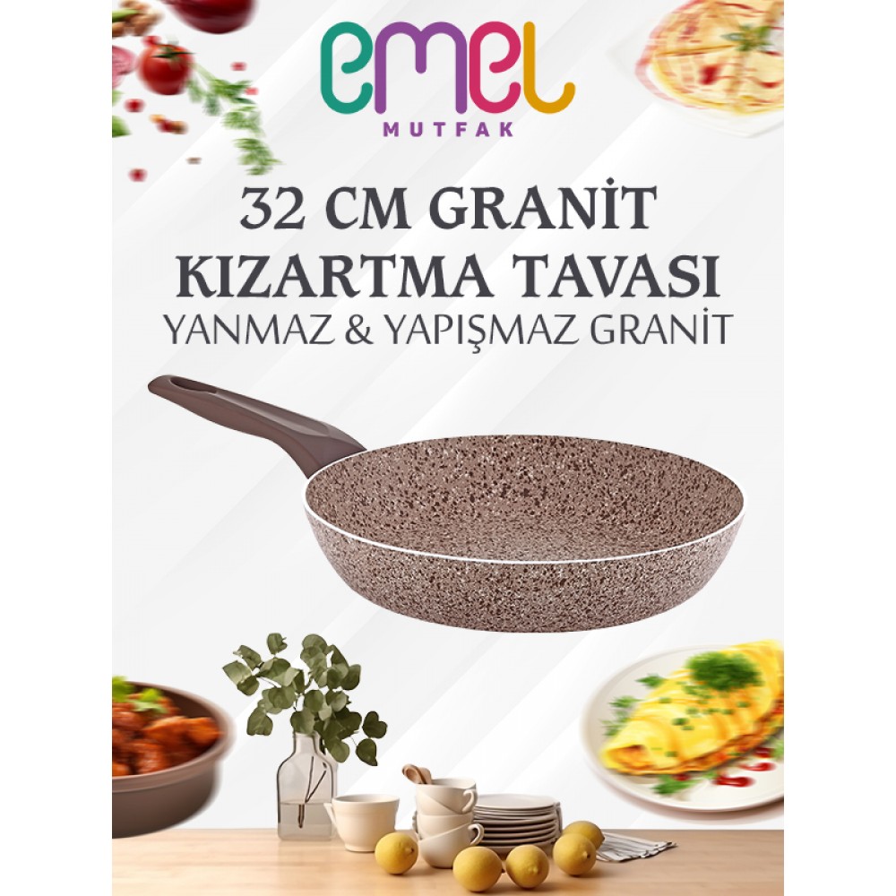 EMEL 32 Cm Granit Kızartma Tavası (BEJ)