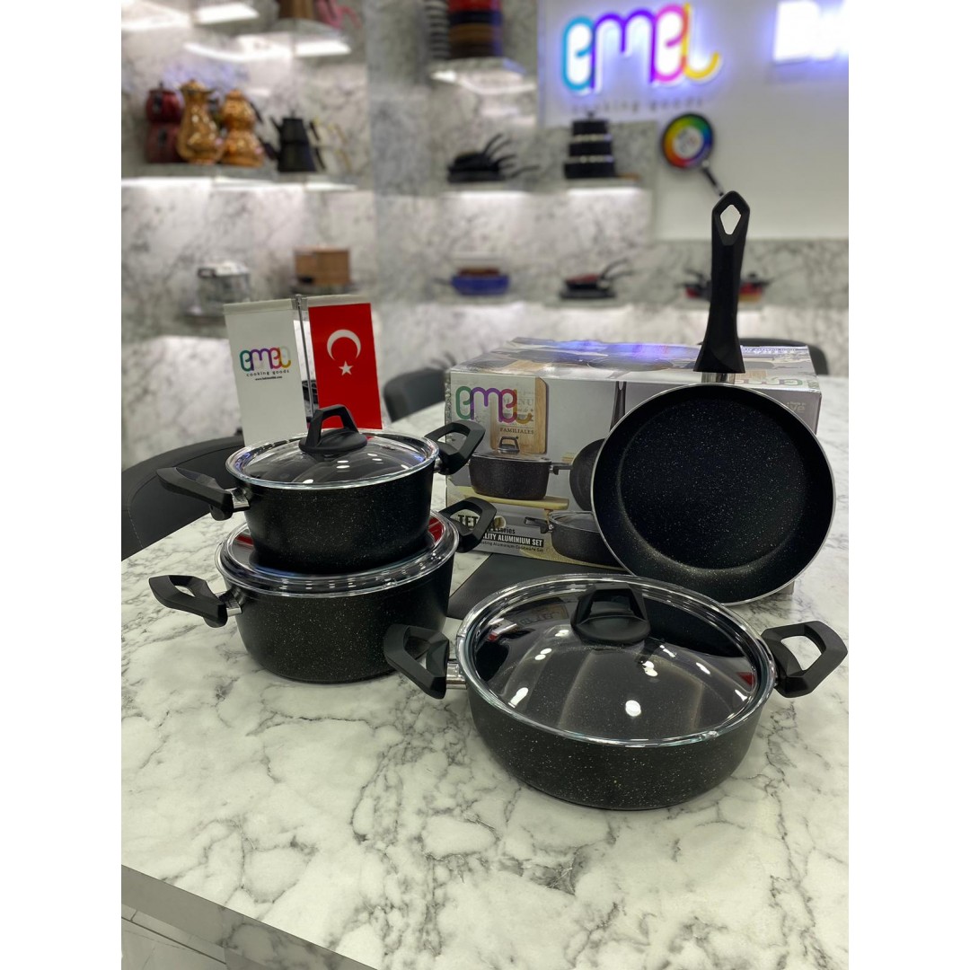 EMEL 7 Parça Granit Ezme Tencere Seti